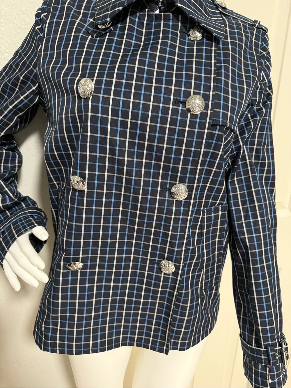 RALPH LAUREN Women's Navy Plaid Double-Breasted Jacket size 0 - Picture 7 of 15